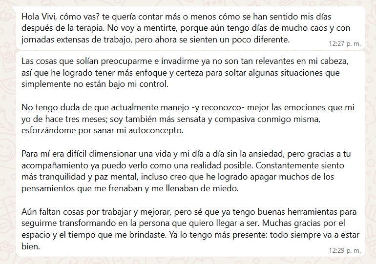 Testimonio 10 sobre el acompañamiento psicológico